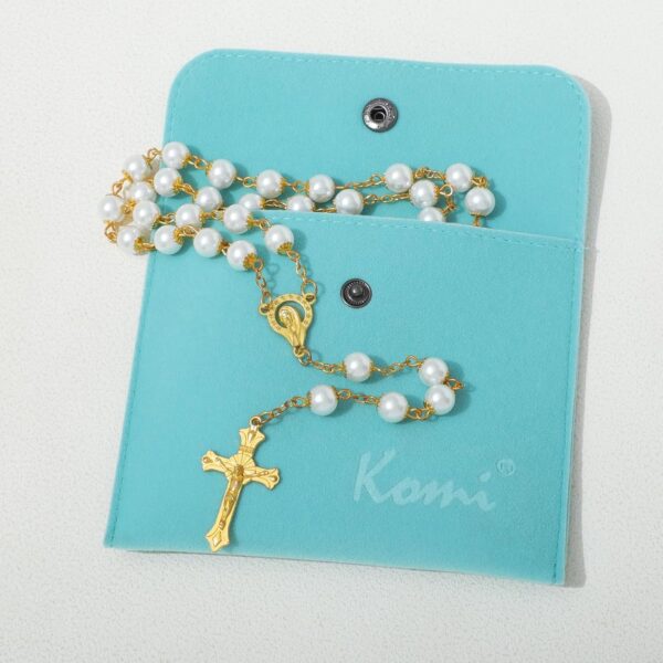 KOMI Rosary Beads Catholic for Women Glass Pearl Beads Rosary Necklace with Saint Benedict Medal & Crucifix Rosarios Catolicos Catholic Gifts for Women with Rosary Pouch - Image 2