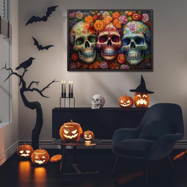 Day of The Dead Sugar Skull Puzzles for Adults 1000 Pieces, Halloween Puzzles 1000 Pieces, PICKFORU Flower Skeleton Puzzle as Skeleton Halloween Decor, Dia De Los Muertos Jigsaw Puzzle Grateful Dead - Image 5