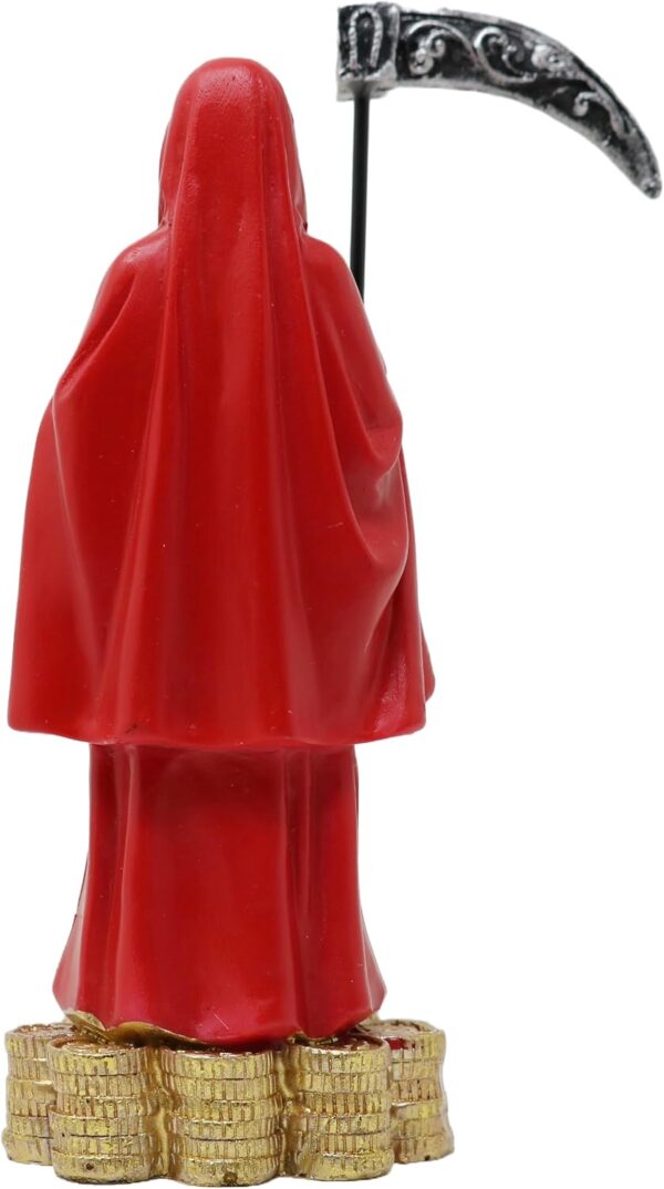 Mini Santa Muerte Base De Monedas Con Bola De Cristal Manto Rojo 5" Coin Base Holy Death Grim Reaper Skull Skeleton Red Robe - Image 2
