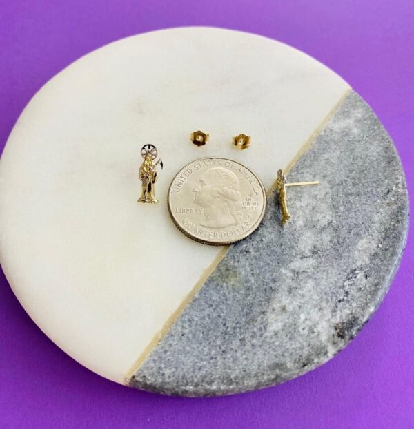 14K Solid Gold - Two Tone Grim Reaper,Angel of Death Stud Earrings, Small 14K Gold Santa Muerte Earrings - 15mm x 6mm - Image 3