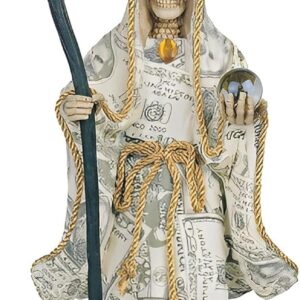 ICE ARMOR 16" H Santa Muerte Holding Scythe with Money Robe Statue Our Lady of The Holy Death Figurine Religious Decoration