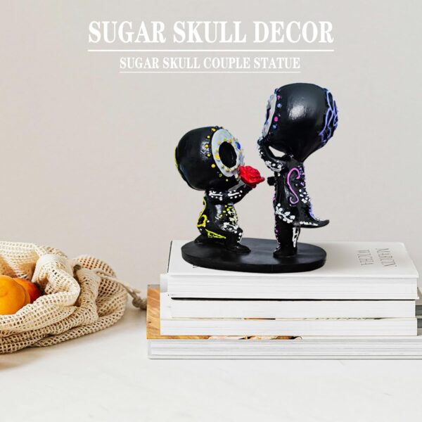 Sugar Skull Statue couple, Resin Hand-Crafted Sugar Skull Decor, Skeleton Head Statue for Home Decor - Image 2
