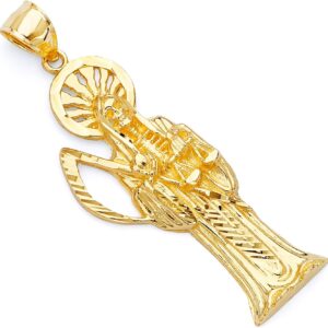 14k Yellow Gold Religious Santa Muerte Charm Pendant