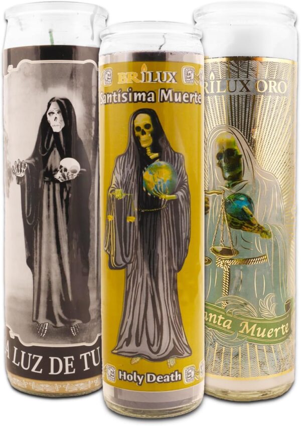 3 Pack Santa Muerte 8 Inch White Religious Candles - 3 Holy Death Candles for Vigils, Prayers, Blessing Ceremonies, and More | Santa Muerte Devotional Candles