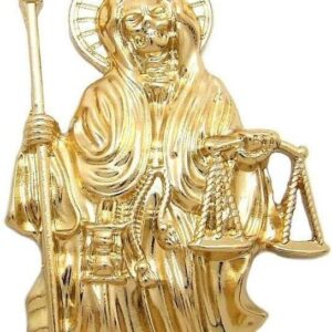 MENS SANTA MUERTE OUR LADY OF HOLY DEATH PENDANT BOX,ROPE CUBAN CHAIN NECKLACE (Pendant Gold)