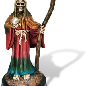 Santa Muerte Statue 5 inch, Grim Reaper Statue in Rainbow Robe, Reaper Figurine of Holy Death