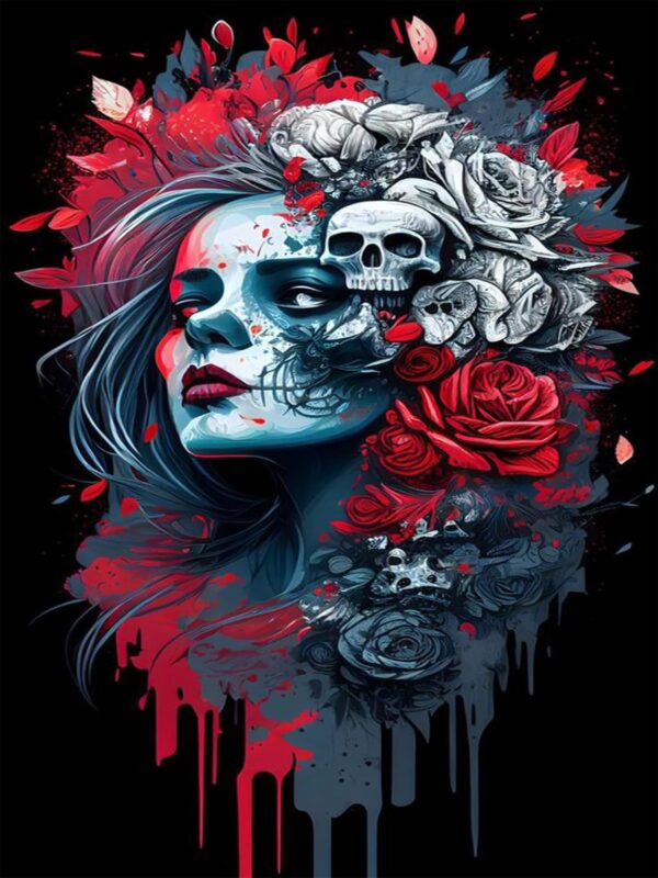 Skull Diamond Art- Sugar Skull Woman Diamond Art Kits for Adults, Skeleton Diamond Painting Kits for Home Wall Decor 12x16 Inch