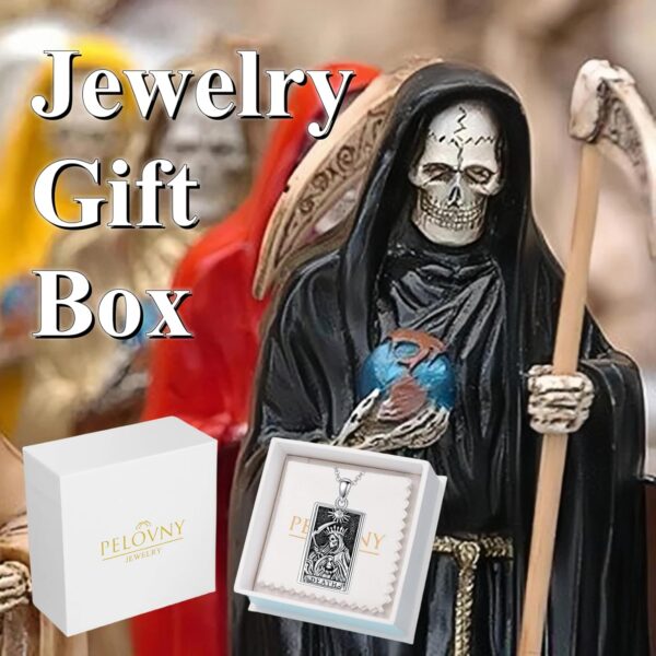 PELOVNY Santa Muerte Necklace 925 Sterling Silver Saint Holy Death Grim Reaper Necklace Halloween Jewelry Christmas Birthday Gifts for Men Women - Image 3