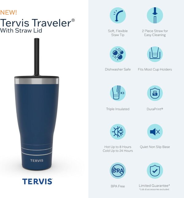 Tervis Traveler Colorful Sugar Skulls Triple Walled Insulated Tumbler Travel Cup Keeps Drinks Cold & Hot, 30oz with Straw Lid, Stainless Steel - Image 3