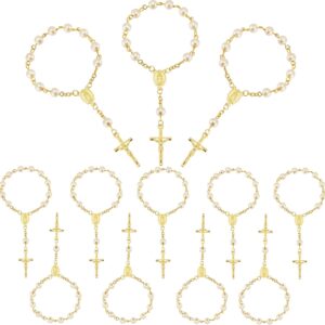 Hicarer 12 Pieces Baptism Rosary Mini Rosary Baptism Favors Centerpieces for Party on Table Christening Favors Communion Favors Weddings Party Favors(Gold)
