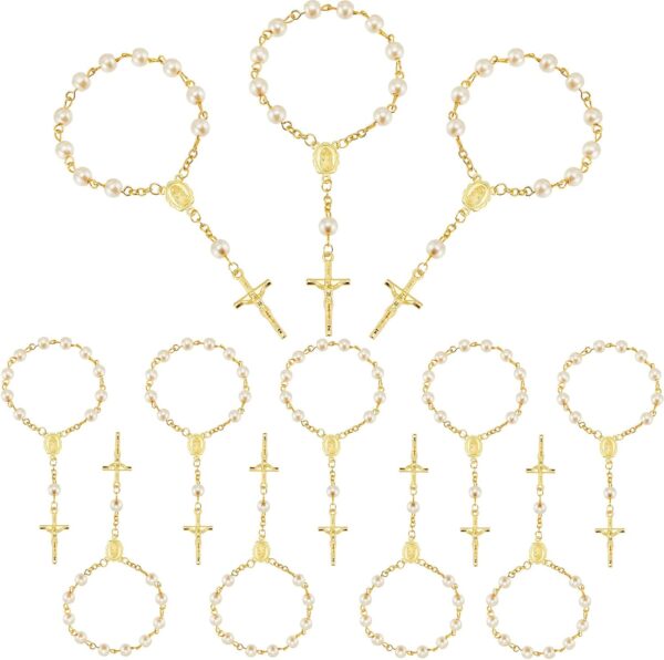 Hicarer 12 Pieces Baptism Rosary Mini Rosary Baptism Favors Centerpieces for Party on Table Christening Favors Communion Favors Weddings Party Favors(Gold)