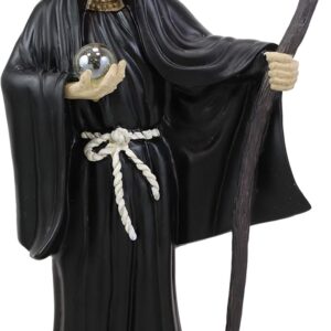 Ebros Gift 12.75" Tall Holy Death Santa Muerte Holding Scythe in Black Tunic Robe Statue Day of The Dead Decorative Figurine Symbol of Protection from The Evil Eye