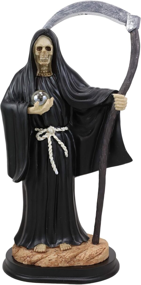 Ebros Gift 12.75" Tall Holy Death Santa Muerte Holding Scythe in Black Tunic Robe Statue Day of The Dead Decorative Figurine Symbol of Protection from The Evil Eye