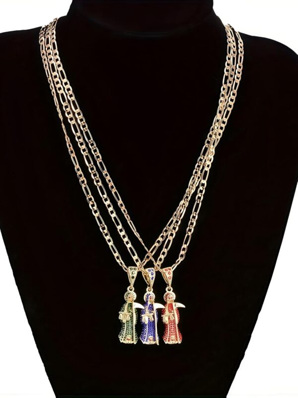 Mai & Claire 14K Gold Filled Santa Muerte Necklace For Women And Men - Santa Muerte Pendant Chain Religious Amulet Hip Hop Jewelry, Memento Mori - Image 3