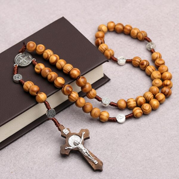2 Pack Catholic Rosaries Handmade Wooden, Rosary Beads Necklace From Christian Prayer Holy Soil Medal & Metal Cross For Catholic Gift, brown, gray - Image 4