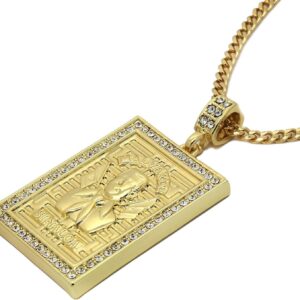 L & L Nation Men's 14k Gold Toned Malverde Pendant with 3mm 30" Cuban Chain Medalla de Jesus Malverde en cadena cubana chapeado en oro