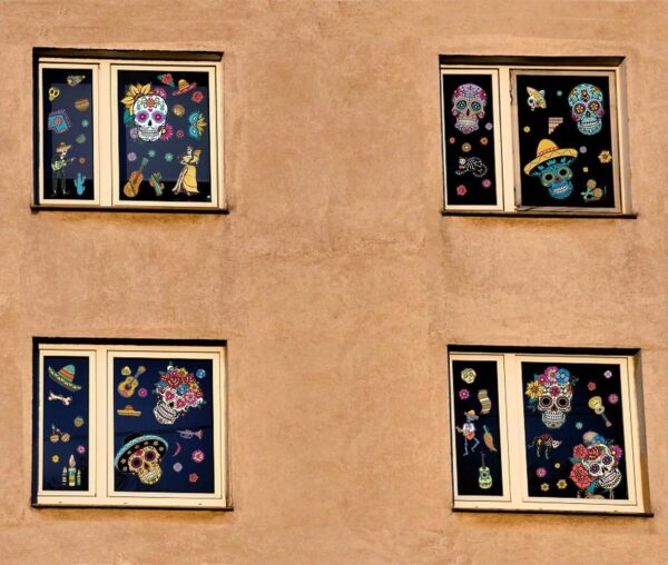 9PCS Day of The Dead Window Clings Decals for Glass Windows Removable, Double-Side Sugar Skull Dia de Los Muertos Window Sticker for Mexican Supplies Party Decoration Accessories - Image 4