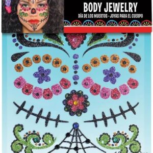 Amscan Multicolor Day of The Dead Body Jewelry Stickers - 8" x 6.5" - Great Costume Accessories for Halloween Parties & Themed Events