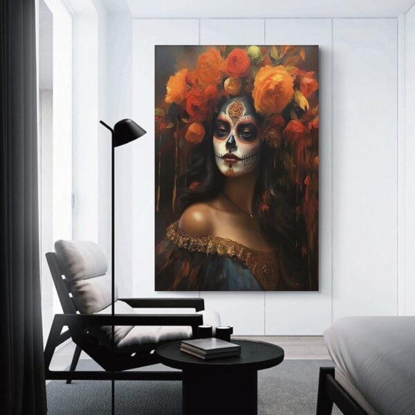 Iisrar Catrina Poster - Dia De Los Muertos Mexican Folk Art Wall Decor - Printable Canvas Art - Unframed 24x36inch (60x90cm) - Image 2