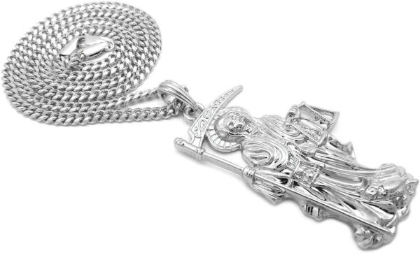 MENS SANTA MUERTE OUR LADY OF HOLY DEATH PENDANT BOX,ROPE CUBAN CHAIN NECKLACE (Cuban Chain Silver) - Image 5