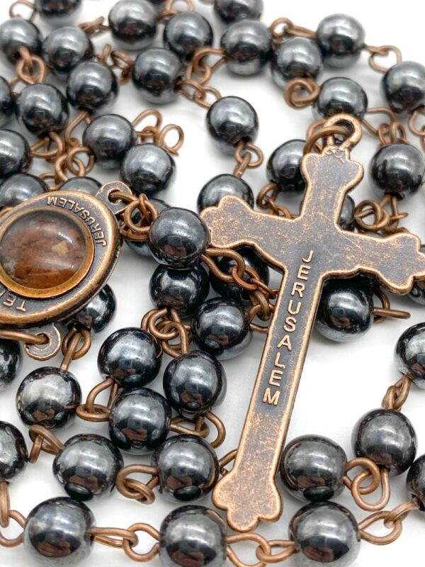 Nazareth Store unisex-adult Hematite Rosary Black Stone Beads Necklace with Jerusalem Holy Soil & Cross Antique Religious Rosaries Beads Collection - Image 6