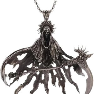 925 Sterling Silver Santa Muerte Necklace For Women And Men - 14K Gold Filled La Santa Muerte Pendant Hell Death Scythe Gothic Mysterious Devil Punk Retro Halloween Religious Jewelry Amulet Gifts