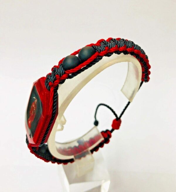 Santuario Jewelry Holy Death Reaper Bracelet Santa Muerte Black/Red with crystal matte beads - Image 5
