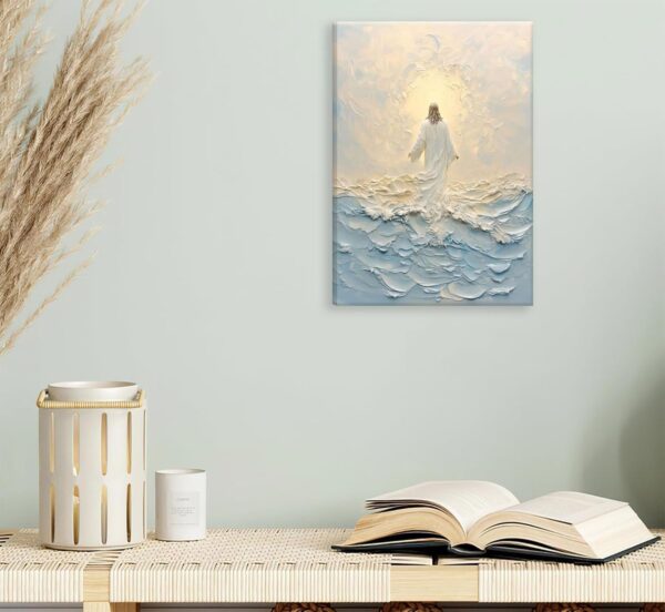 Jesus Walking On Water Canvas Wall Art Christian God Painting Wall Decor Minimalist Faith Inspirational Divine Print Poster Print Artwork for Living Foom Bedroom Christian Church Home Decoration - Image 2