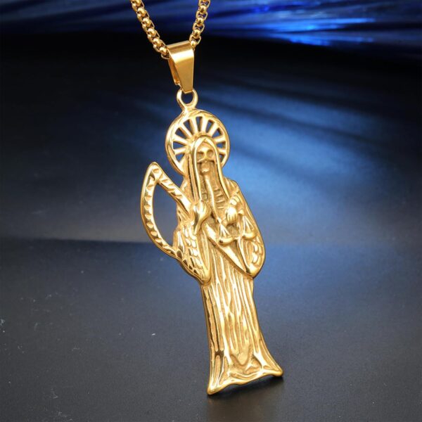 Santa Muerte Necklace Diamond 14K Gold Plated Santa Muerte Pendant Jewelry With Sickle Holiday Gift (Gold 219) - Image 5