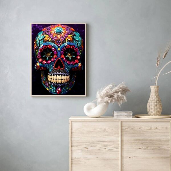 GOLDyyFROG 5D Skull Flower Diamond Painting Kits for Adults Beginner, Day of The Dead Sugar Skull DIY Full Round Drill by Number Kits Arts and Crafts for Home Wall Decor Gifts 12x16 inch - Image 3