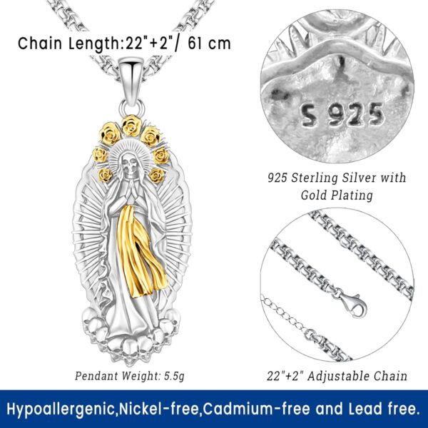 Eusense La Santa Muerte Necklace for Men Women Sterling Silver 925 Gold 14K Skull Necklaces Pendant Grim Reaper Jewelry - Image 2