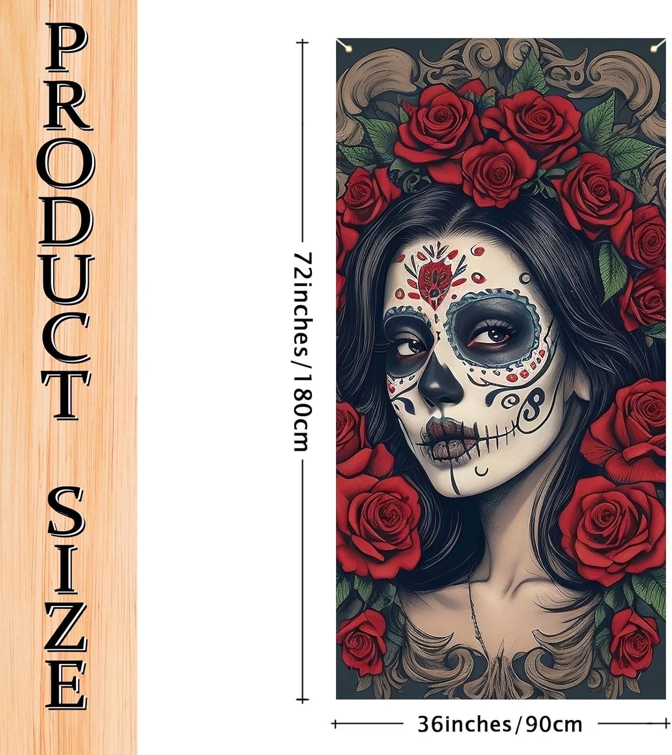 Dia De Los Muertos Door Cover Day of The Dead Porch Sign Banner Gothic Halloween Sugar Skull Marigold Flowers Decorations and Supplies for Home - Image 5