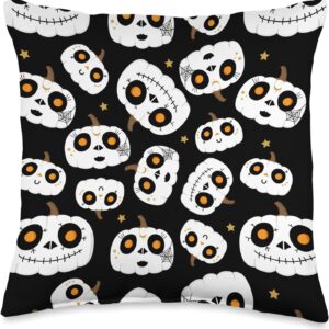 Day of The Dead Cute Skeleton Face Paint Pumpkin Halloween Throw Pillow, 16x16, Multicolor