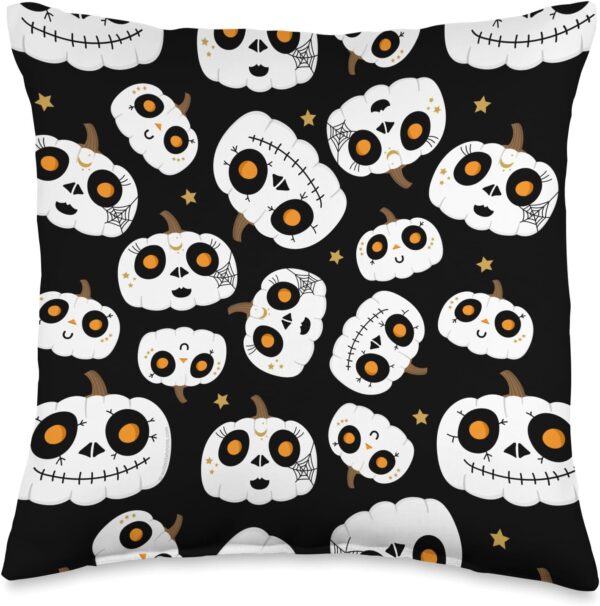 Day of The Dead Cute Skeleton Face Paint Pumpkin Halloween Throw Pillow, 16x16, Multicolor