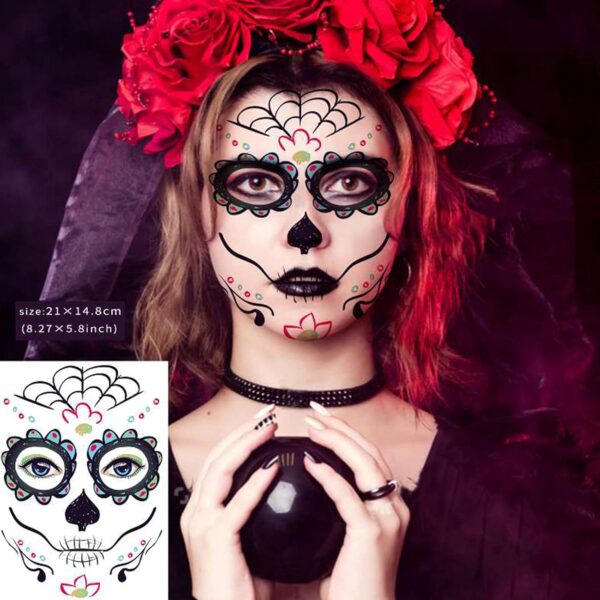 20 Sheets Day of the Dead Face Sugar Skull Tattoos,Including 8 Large Sheets Halloween Temporary Face Tattoos, Halloween Sugar Skull Face Tattoos - Image 5