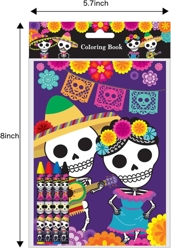 Tiny Mills Day of the Day Coloring Books for Kids with 12 Coloring Books and 48 Crayons, Halloween Party Favors, Dia de Los Muertos Favor Bag Fillers Carnival Prizes Sugar Skulls - Image 4