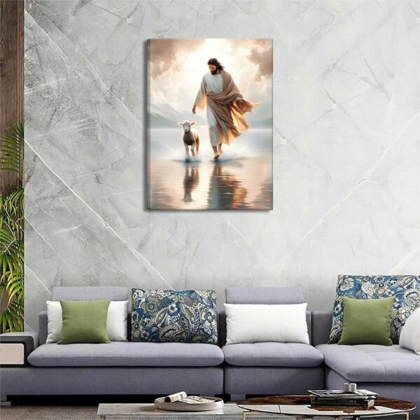 Jesus Walks On Water Canvas Wall Art Christ Saves The Lost Lamb Painting Wall Decor Christian Poster Print Follow Me Artwork Picture Decoration For Living Room Bedroom Church Ready To Hang - Image 6