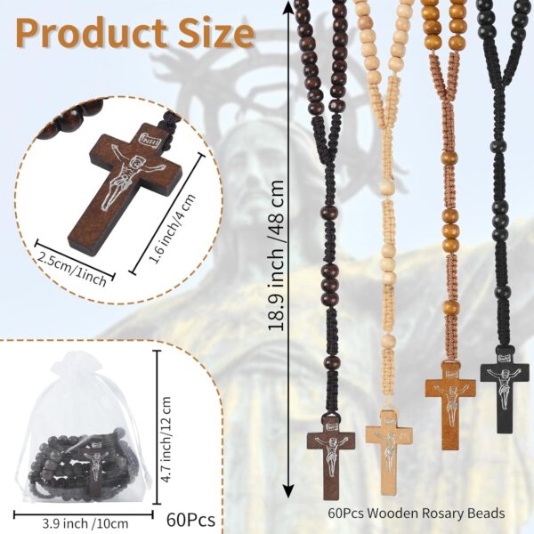 60 Set Wooden Rosary Beads Bulk Wood Catholic Rosaries with Jesus Holy Cross First Communion Wood Carved Rosary with Organza Bags Religious Rosary Catholic Baptism Church Present for Men Women - Image 2