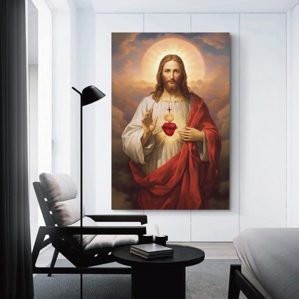 FireDeer Christian Canvas Wall Art God Jesus Poster Catholic Christian Lord Painting Religious Bible Picture Church Decor Bedroom Decoration (16x24inch-Unframe,01-Sacred Heart) - Image 4
