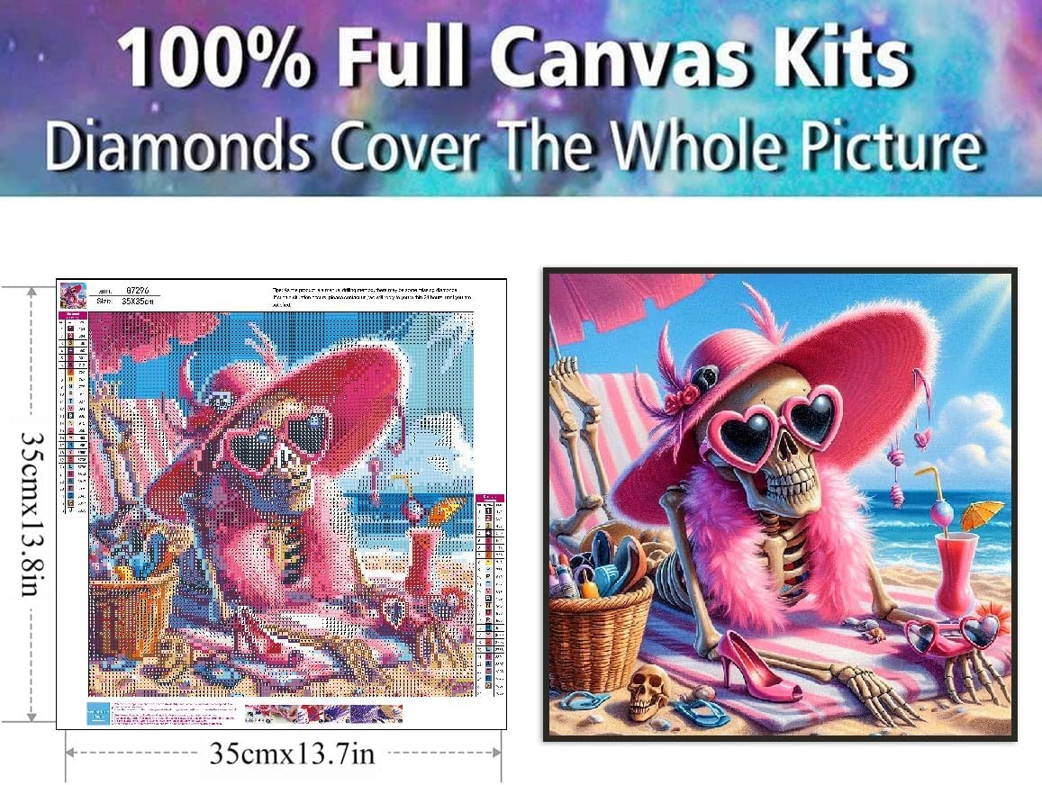 Beach Skull Diamond Art Kits for Adults - 5D Diamond Painting for Adults, Full Drill Diamond Dots Gem Painting Kit for Wall Home Decor Arts Craft 14x14 inch - Image 2