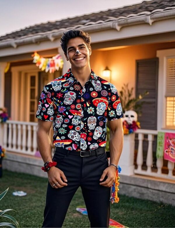 Men's Mexican Cinco de Mayo Fiesta Short Sleeve Button Down Party Shirt, S-4XL - Image 2