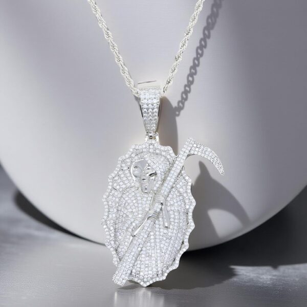 925 Sterling Silver Santa Muerte Necklace For Women And Men - 14K Gold Filled Death La Santa Muerte Pendant Chain Iced Out Bling Cz Paved The King Of Terrors Hip Hop Jewelry Religious Amulet Gift - Image 2