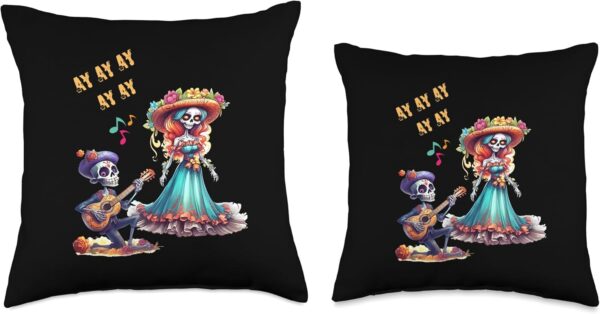Colorful Mexican Dia de Los Muertos Art Throw Pillow, 18x18, Multicolor - Image 3