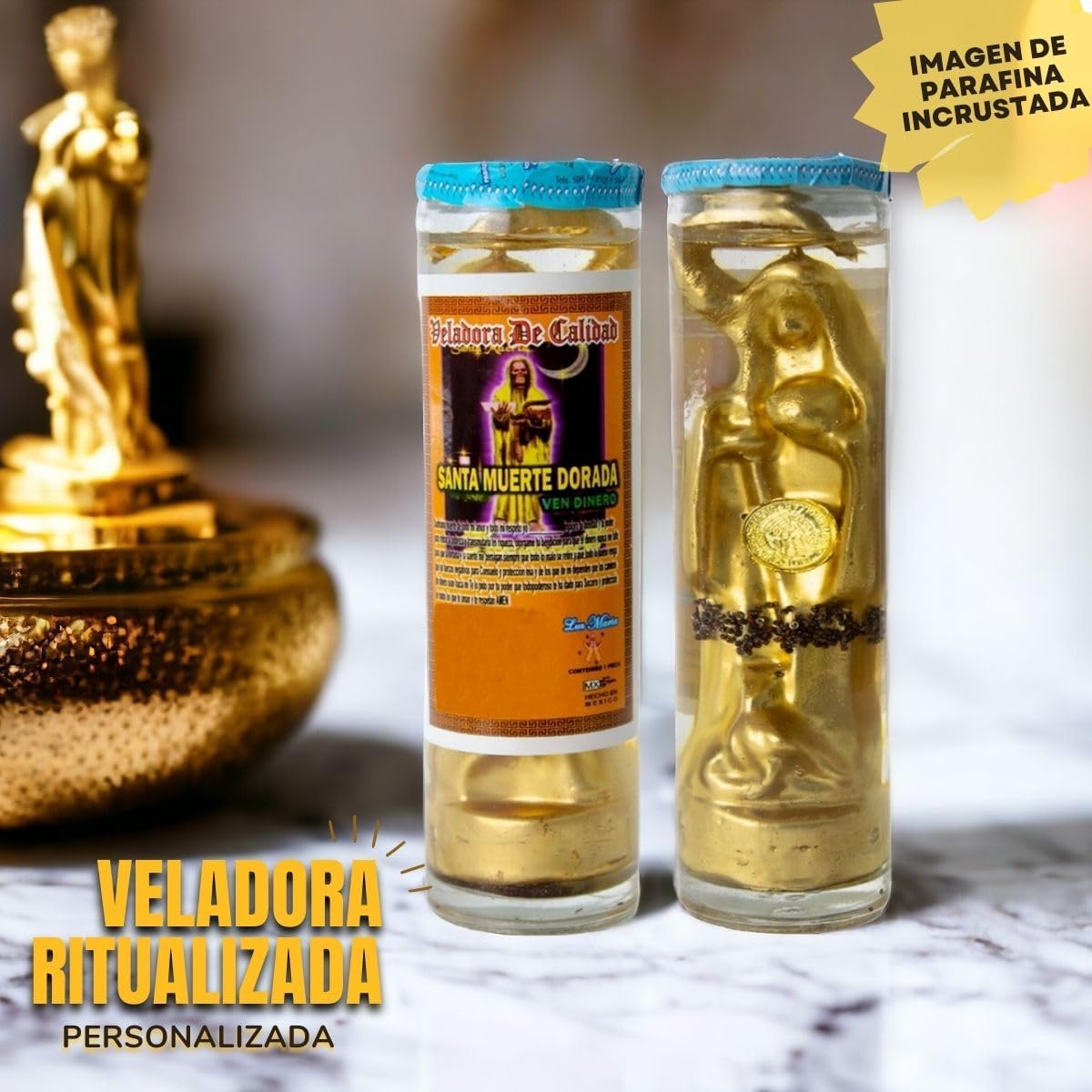 Gel Candle | Santa Muerte Come Money | Ritualized | Prepared | Personalized | Attracts Abundance and Prosperity | - Image 6