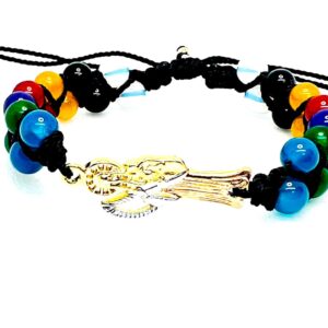 Pulsera Santa Muerte oro laminado 7 potencias 7 poderes de piedras hecha a mano