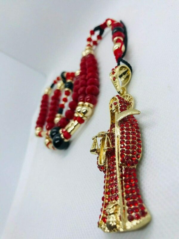 Santuario Jewelry Rosario Santa Muerte diamantado rojo Buchon Sinaloense Rojo Sangre - Image 4