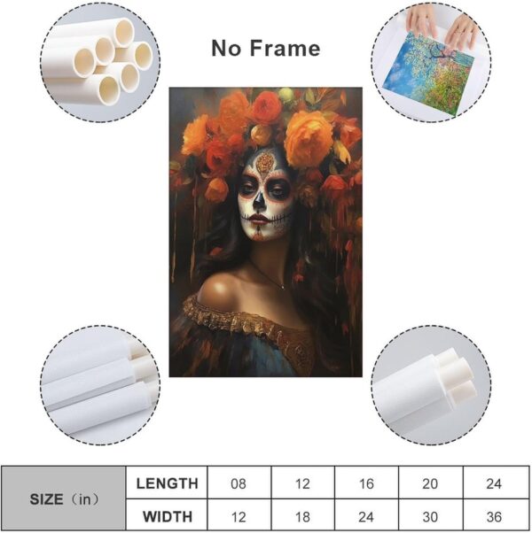 Iisrar Catrina Poster - Dia De Los Muertos Mexican Folk Art Wall Decor - Printable Canvas Art - Unframed 24x36inch (60x90cm) - Image 3