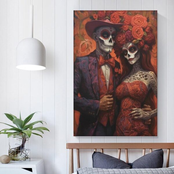 Iisrar Catrin And Catrina Couple Poster, Dia De Los Muertos, Mexican Folk Art Painting, Printable Wall Art Canvas Wall Art Print Poster For Home School Office Decor Unframe 24x36inch(60x90cm) - Image 5