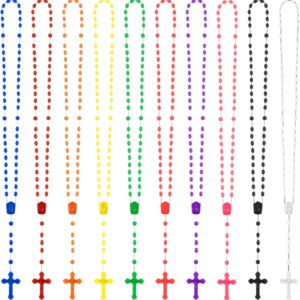 ZYFLSQ Bulk Plastic Rosary Beads Catholic 100 Pack, 17 Inch Assorted Rosary Cross Necklaces 10 Colors