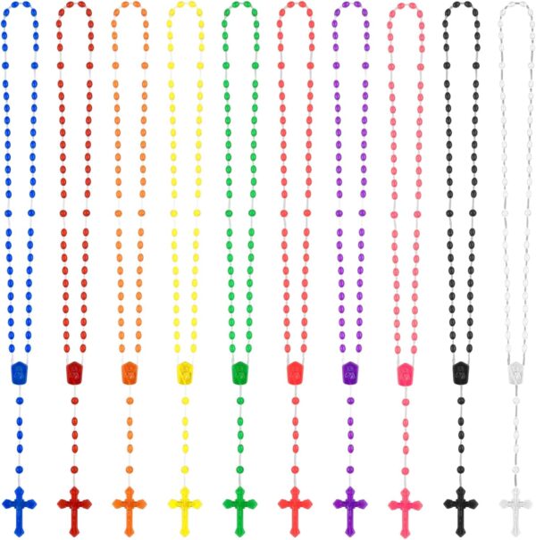 ZYFLSQ Bulk Plastic Rosary Beads Catholic 100 Pack, 17 Inch Assorted Rosary Cross Necklaces 10 Colors